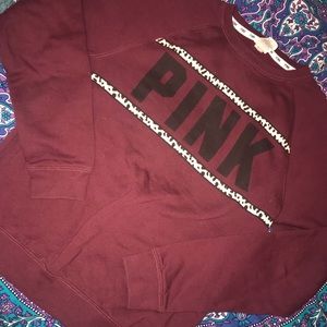 PINK maroon crewneck with cheetah print detail